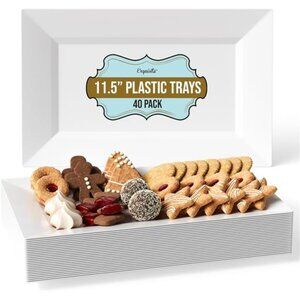 40 Pack Plastic Serving Trays 11.5 Inch White Disposable Food Platters Party